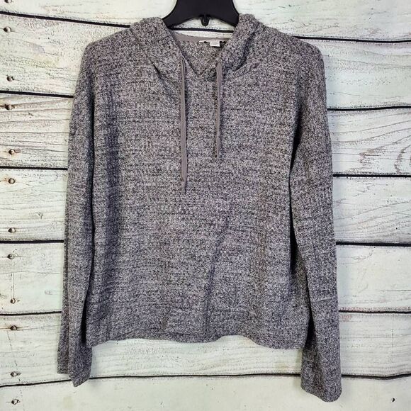 American Eagle Hoodie Sweater M Gray Soft Knit Long Sleeve Drawstring Cowl Neck - Picture 1 of 7